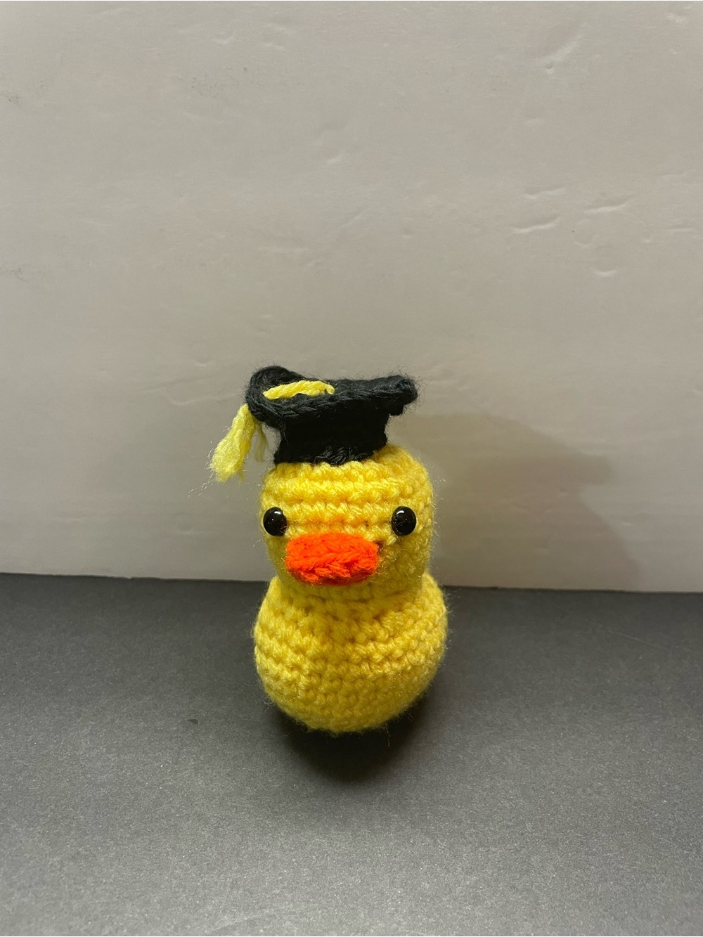 Handmade Yellow Crochet Duck with Graduation Cap